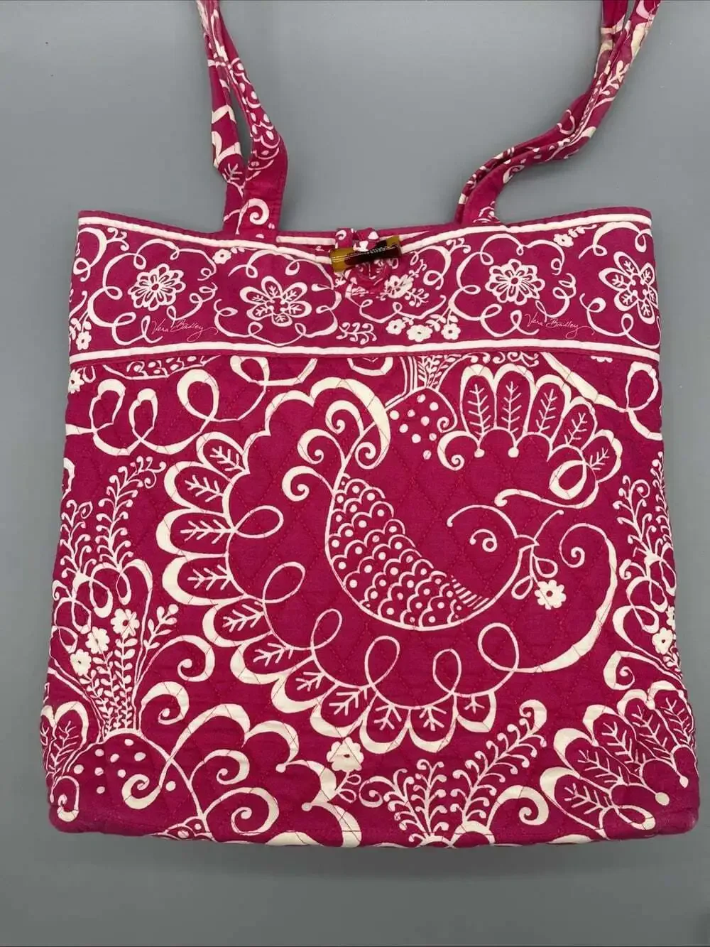 Vera Bradley Twirly Bird Pink Tote Bag Purse Retired Pattern Shopper Clean